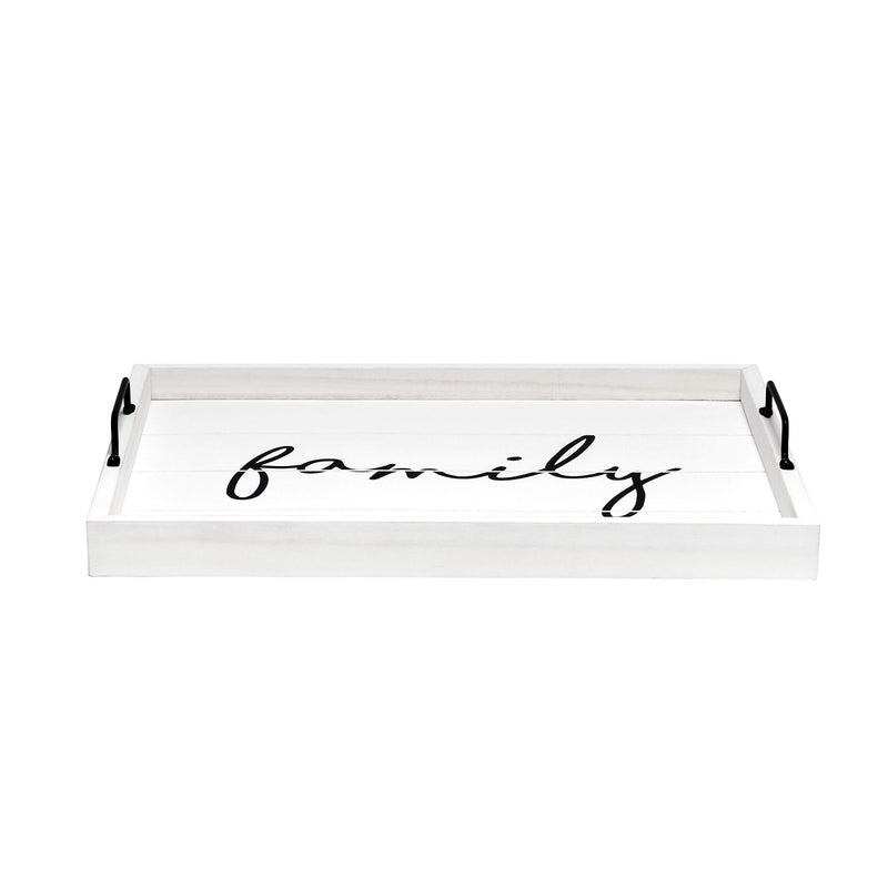 Elegant Designs HG2000-WFM Decorative Wood Serving Tray w/Handles, 15.50" x 12", Family - Image 2